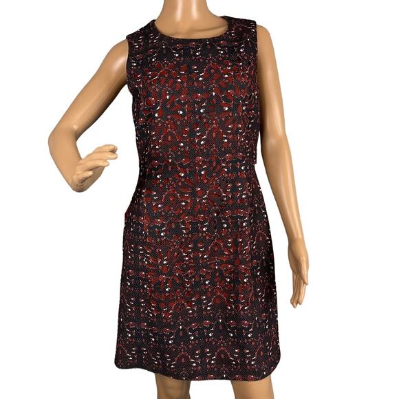 McGinn Laser Cut Sheath Dress Rust Navy Blue Geometric Floral Size 6 - Picture 1 of 9